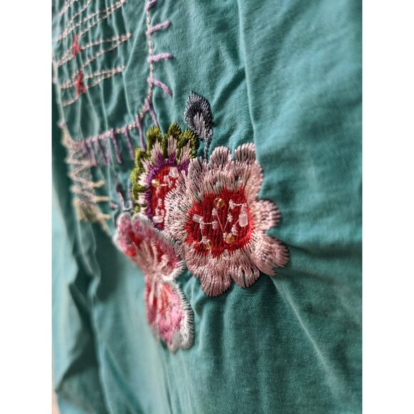 Green Embroidery Boho Crop Pants Embellished Large - Picture 7 of 11